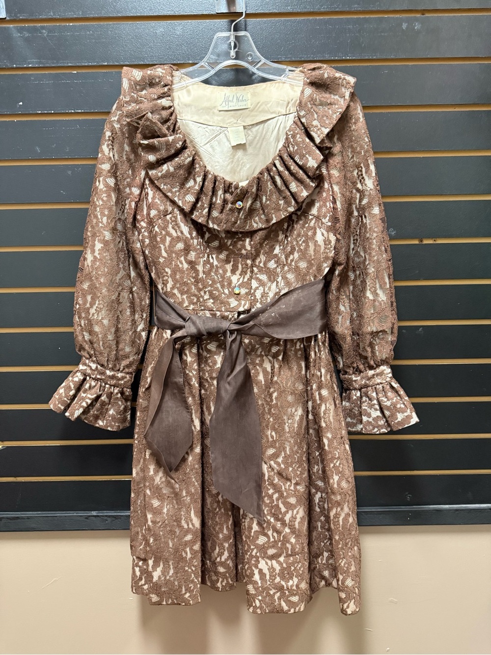 Vintage Alfred Werber Lace Prairie Dress Brown Ruffle Gunne Sax Style